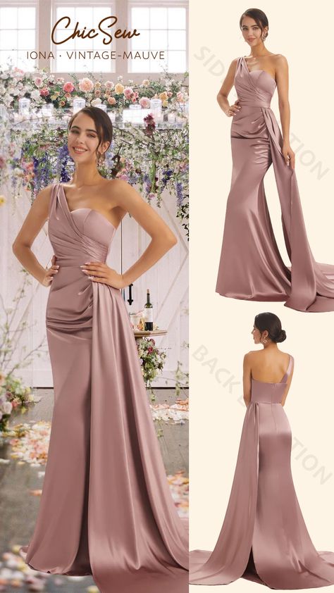 Satin Mauve Bridesmaid Dresses, Glamourous Bridesmaid Dresses, Main Of Honor Dress, Mauve Evening Gown, Satin Mauve Bridesmaid Dress, Elegant Bridesmaid Dresses Classy, Vintage Mauve Bridesmaid Dresses, Mauve Gown, Mauve Bridesmaid Dresses