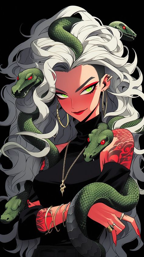 Viper Aesthetic, Slytherin Symbol, Gorgon Art, Anime Snake, Snake Queen, Original Character Art, Yuan Ti, Devin Art, Medusa Art