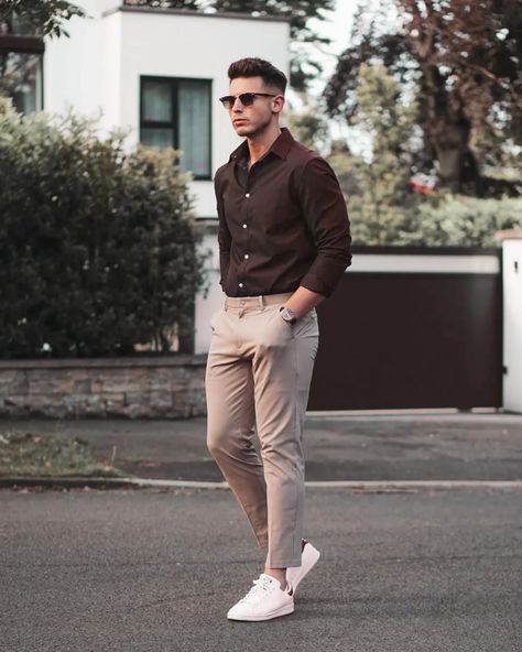 Brown Shirt Matching Pants | Brown Shirts Combination Pant Ideas - TiptopGents Mens Smart Casual Outfits, Smart Casual Menswear, Mens Business Casual Outfits, Airplane Wallpaper, Shirt Outfit Men, Formal Men, Casual Menswear, Formal Men Outfit, Pants Outfit Men