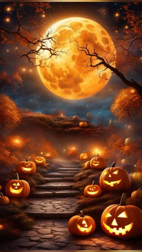 Halloween Moon Wallpaper, Samhain Pictures, Fantasy Lockscreen, October Graphics, Halloween Pictures Aesthetic, Halloween Images Backgrounds, Autumn Fantasy Art, October Iphone Wallpaper, Halloween Screensavers