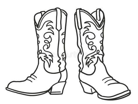 Cowboy Boot Drawing, Boot Drawing, Cowboy Boots Drawing, Cowboy Hat Drawing, Cowboy Boot Tattoo, File Illustration, Cowgirl Tattoos, Cactus Vector, Cowboy Shoes