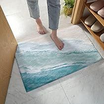 Beach Bathroom Decor Ideas, Coastal Bathroom Ideas, Beach Rug, Coastal Bathroom Decor, Shaggy Carpet, Beachy Bathroom, Entrance Floor, Indoor Mats, Rugs Blue