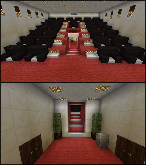 Minecraft Kino Minecraft Movie Theater, Minecraft Hus, Minecraft Movie, Minecraft Idea, Case Minecraft, Rumah Minecraft Sederhana, Minecraft Mansion, Minecraft Houses Blueprints, Bangunan Minecraft