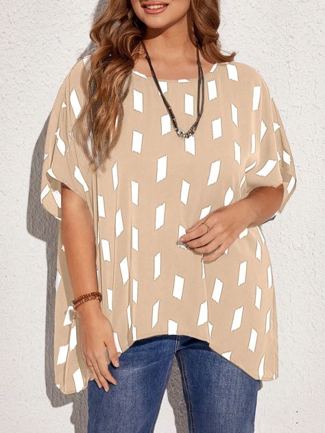 Plus Size Blouses, Print Top, Half Sleeve, Summer Shirts, Plus Size Tops, Print Tops, Plus Clothing, Half Sleeves, Apricot