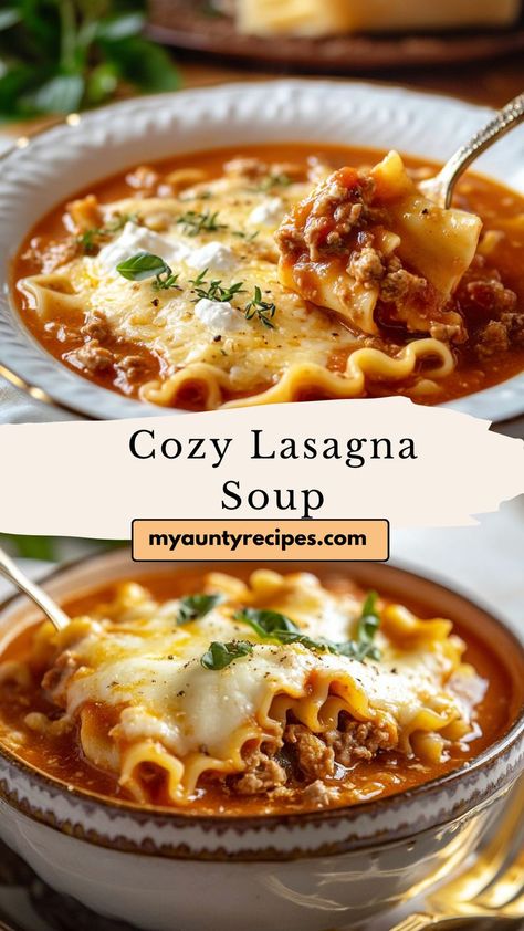 Savor the rich flavors of this Lasagna Soup Delight, an ideal addition to your winter dinner recipes. Perfect for Friendsgiving food ideas, it features tender noodles, a savory tomato broth, and gooey melted cheese for a comforting one-pot meal. Soup For Winter, One Pot Lasagna Soup, One Pot Lasagna, Friendsgiving Food Ideas, Easy Lasagna Soup, Delicious Lasagna, Friendsgiving Food, Lasagna Soup Recipe, Pot Lasagna