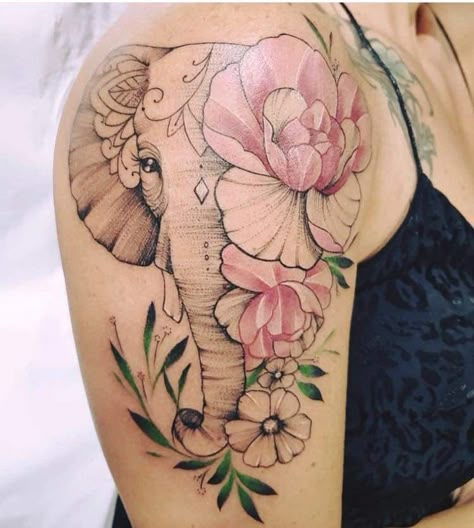 Elephant Tattoo Meaning, Catrina Tattoo, Elephant Tattoo Design, Geniale Tattoos, Inspiration Tattoos, Stylist Tattoos, Elephant Tattoo, Thigh Tattoos Women, Flowers Tattoo