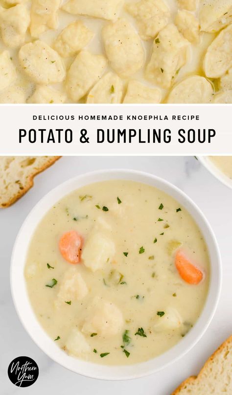 Potato Soup With Egg Dumplings, Potato And Noodle Soup, Potato And Dumpling Soup Recipe, Sausage And Dumpling Soup, Potato Soup And Dumplings, German Potato Dumpling Soup, Potato Soup Dumplings, Potatoe Dumpling Soup, Potato Soup With Dumplings Recipe