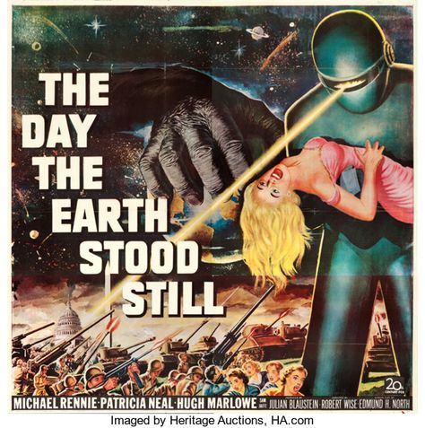 Movie Posters:Science Fiction, The Day the Earth Stood Still (20th Century Fox, 1951). Six Sheet(79.5" X 80.25").. ... Old Sci Fi, Frances Bavier, Day The Earth Stood Still, Science Fiction Movie Posters, Perry Rhodan, Donnie Darko, I Love Cinema, Classic Movie Posters, Movie Poster Wall