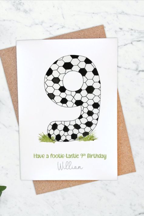 Perfect for that football mad kid in your life... this card would be perfect for a friend or family member. Featuring a uniques watercolour football illustration this card can be personalised with a name for that extra special touch! Birthday Football, Birthday Daughter, Football Illustration, Football Birthday, Football Card, Kids Birthday Cards, 9th Birthday, Sons Birthday, Football Cards