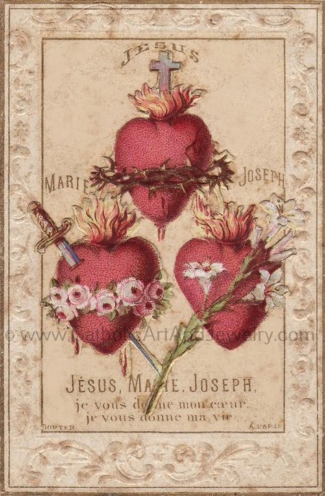 3 Sacred Hearts, Catholic Art Aesthetic, Sacred Heart Of Jesus Art, Catholic Background, Mexican Catholic Art, Holy Family Hearts, Prayer Wallpaper, Jesus Sacred Heart, Roman Catholic Art