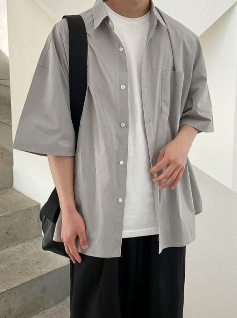 Korean Minimalist Outfit Men, Gray Flannel Outfit, Outfits Ideas Korean, Winter Outfits Aesthetic Korean, Korean Black Outfit, Outfits Aesthetic Korean, Outfits Aesthetic Dress, Dress Outfits Korean, Gray Shirt Outfit