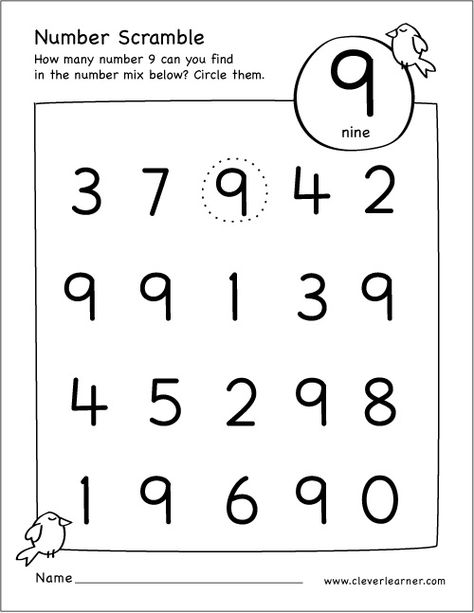 Free printable scramble number nine activity Number Nine Crafts Preschool, Numbers Preschool Printables, Number Activities Preschool, Preschool Number Worksheets, Preschool Math Worksheets, Number Nine, Numbers Kindergarten, Kids Math Worksheets, Numbers Preschool