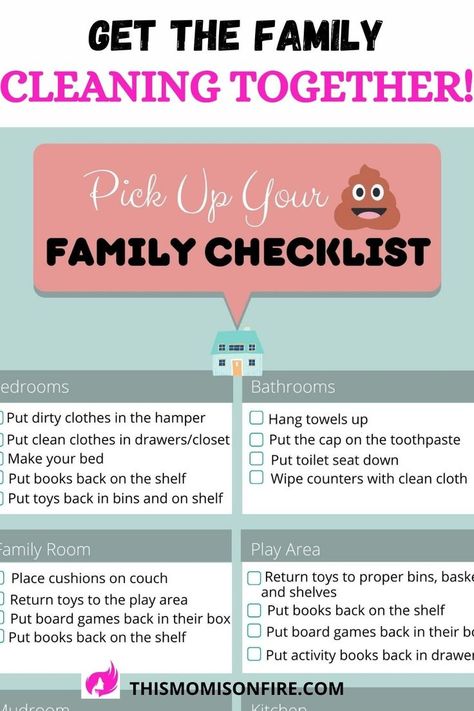 a family cleaning checklist for each room in the house Family Cleaning Schedule, Schedule Daily Routines, Household Checklist, Cleaning Chart, Family Binder, Family Schedule, Kids Cleaning, House Cleaning Checklist, Household Organization