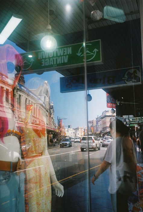 35mm film photograph taken of mannequins in the window of Newtown Vintage Clothing Store, King Street, Newtown, Sydney. Window Shopping, Store Mannequins, Photo Mannequin, Window Reflection, Vintage Clothing Stores, Store Window, Shooting Photo, Shop Window, A Level Art