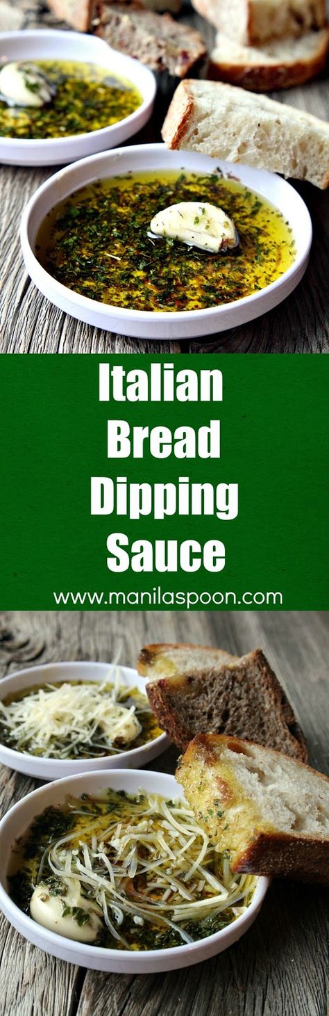 Restaurant-style olive oil dipping sauce with Italian herbs and balsamic vinegar perfect for dipping your favorite crusty bread. Mix it up with your favorite herbs and add a spicy kick to create your own flavor blend. Italian Bread Dipping Oil (Sauce) - Appetizer, Game Day, holiday| manilaspoon.com / #italian #dippingoil #dippingsauce #garlic Italian Bread Dipping Oil, Bread Dipping Sauce, Bread Dipping Oil, Bread Dipping, Dipping Oil, Italian Herbs, Bread Mix, Olive Oils, Buffalo Chicken Dip