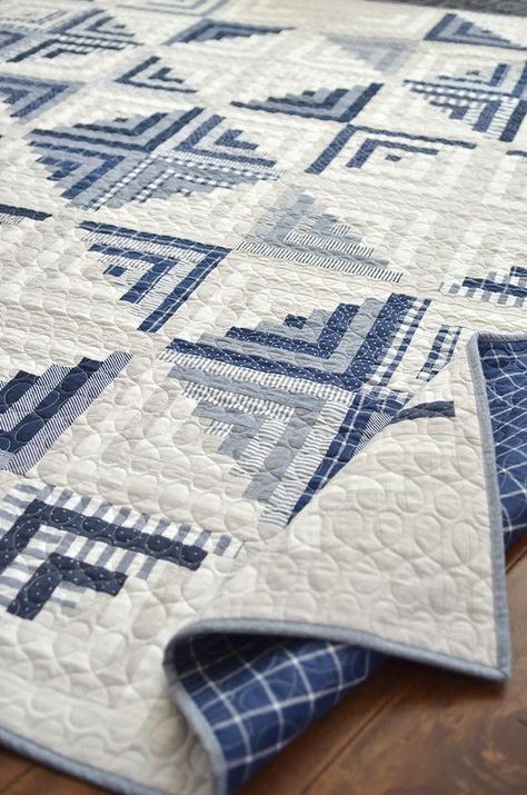 Two Colour Quilt Patterns, Blue And Brown Quilts, Blue White Quilt, Blue Quilt Patterns, Camille Roskelley, Indigo Quilt, Tiled Quilt, Log Cabin Quilt Pattern, Two Color Quilts