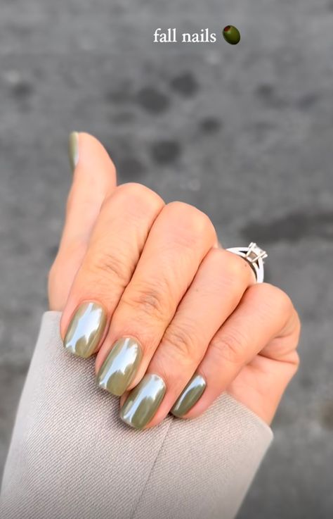 Green Glaze Nails, Green Chrome Gel Nails, Olive Glazed Nails, Khaki Chrome Nails, Pistachio Chrome Nails, Army Green Chrome Nails, Jade Chrome Nails, Guest Wedding Nails, Matcha Chrome Nails