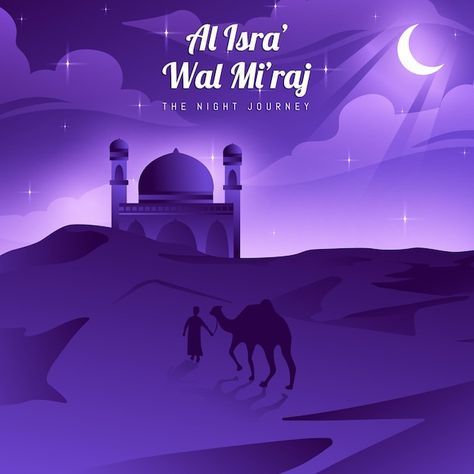 Vector al isra wal miraj the night journ... | Premium Vector #Freepik #vector Isra Wal Miraj, Al Isra, Isra Miraj, Flat Landscape, Psd Icon, Day For Night, Eid Mubarak, Vector Photo, Premium Vector