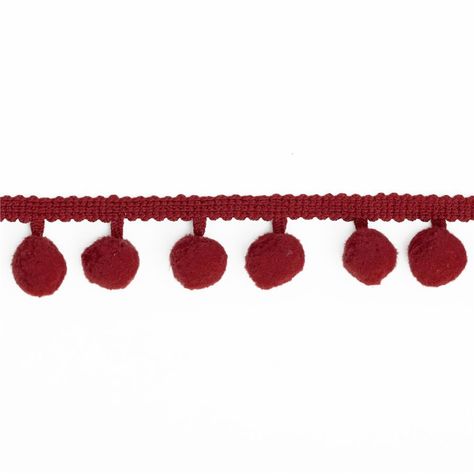 Riley Blake 1/2'' Regular Pom Pom Trim Red from @fabricdotcom  From Riley Blake Designs, this baby pom pom trim is perfect for embellishing garments, quilts, pillows and home décor or craft projects with this fun trim. The pom poms are 3/8'' in diameter and hang 1/4'' off of the woven 1/4'' trim, for an overall width of about 3/4''. Lightning Mcqueen Bedroom, Pom Pom Lace, Pom Pom Trim, Lightning Mcqueen, Riley Blake, Riley Blake Designs, Designer Fabric, Fringe Trim, Deck The Halls