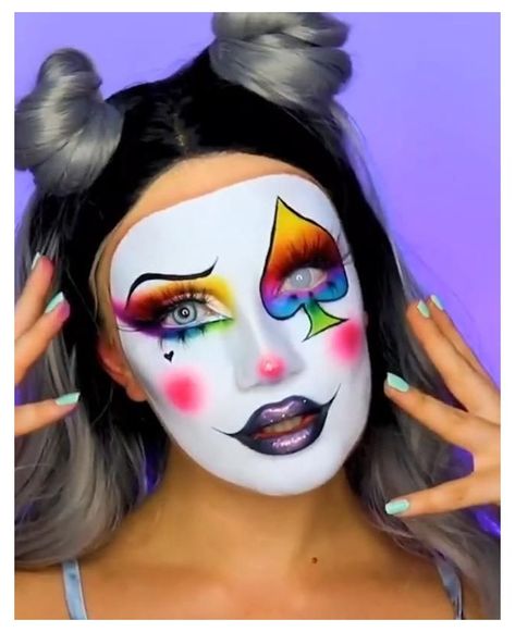 Cool Costume Makeup, Artistic Makeup Ideas Halloween, Card Makeup Halloween, Ace Of Spades Makeup, Halloween Makeup For Beginners, Halloween Creative Makeup, Rainbow Halloween Makeup, Fantasy Look Makeup, Fantasy Makeup Look