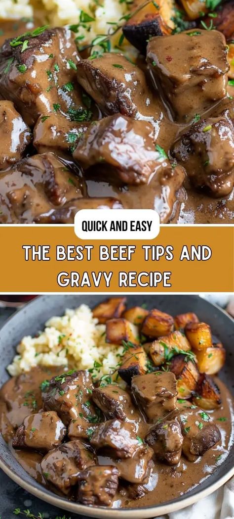 The BEST Beef Tips and Gravy Recipe Beef Tip Recipes Crockpot, Beef Tips And Gravy Crockpot Easy, Best Beef Tips And Gravy, Best Beef Tips, Beef Tips And Gravy Recipe, Tender Beef Tips, Beef Tips And Noodles, Crock Pot Beef Tips, Beef Tip Recipes