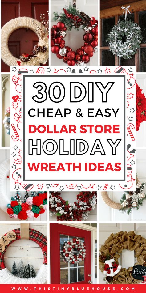 30 Gorgeous DIY Dollar Store Christmas Wreath Ideas - Are you looking to deck out your front door this Christmas? Here are 30 easy, cheap and beautiful DIY wreath ideas for you to try! #ChristmasWreaths #ChristmasWreathsDIY #ChristmasWreathIdeas #ChristmasWreathsToMake #ChristmasWreathsDIYEasy #ChristmasWreathsDIYDollarStore #diychristmaswreath #diychristmaswreatheasy #diychristmaswreathdollarstore #diychristmaswreathideas #diychristmaswreathtutorial Dollar Store Christmas Wreath, Cheap Christmas Wreaths, Homemade Christmas Wreaths, Christmas Wreath Ideas, Dollar Store Christmas Crafts, Holiday Wreaths Christmas, Holiday Wreaths Diy, Burlap Christmas Wreath, Christmas Wreaths Diy Easy