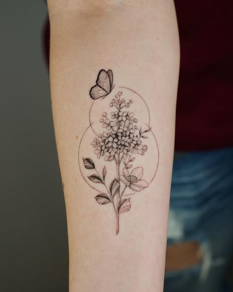 Lilacs-like this style Fineline Lilac Tattoo, Hummingbird And Lilacs Tattoo, Lilac And Hummingbird Tattoo, Lilac And Lily Tattoo, Mother Daughter Lilac Tattoo, Butterfly Lilac Tattoo, Lilac Butterfly Tattoo, Lilac Flower Tattoo Simple, Lilac Flower Tattoo Black And White