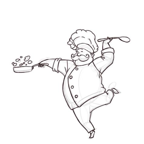 Chef drawing Chef Cooking Drawing, Chef Drawing, Cooking Drawing, Chef Images, Kitchen Cartoon, Cartoon Chef, Food Tattoos, Mouthwatering Food, Chef Cooking