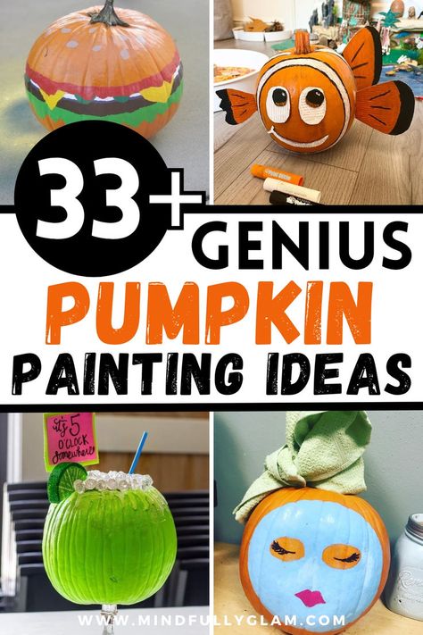 pumpkin painting ideas Simple Painted Pumpkins Ideas, Simple Pumpkin Painting Ideas, Small Pumpkin Painting Ideas, Easy Pumpkin Painting, Pumpkin Designs Painted, Creative Pumpkin Painting, No Carve Pumpkin, No Carve Pumpkin Decorating, Pumpkin Decorating Ideas