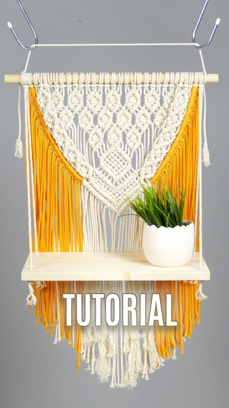 Decorative and Functional Home Decor - Macramé Shelf TUTORIAL #macrame #shelf #wallplanter #wallhanging #macramewallhanging #walldecor #homedecor #diyideas #craftideas #macramepattern #macramedesign #planthanger #interiordesign #tutorial #bohochic #bohostyle #shelves Macrame Wall Shelf Pattern, Macrame Wall Hanging Shelf Tutorial, Macrame Shelf Diy, Diy Macramé, Functional Home Decor, Macrame Wall Hanging Tutorial, Macrame Shelf, Macrame Jewelry Tutorial, Free Macrame Patterns