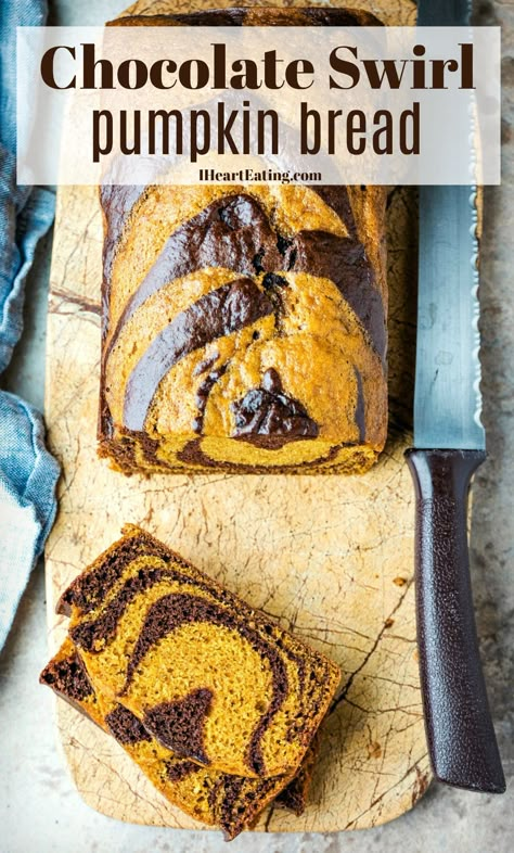 Swirl Bread Recipe, Chocolate Pumpkin Bread, Pumpkin Spice Bread, Spice Bread, Marble Cake Recipes, Pumpkin Loaf, Cookies Bars, Swirled Bread, Chocolate Bread