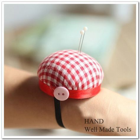 Red Check Wrist Pin Cushion, 60mmW, Tailor, Students: Amazon.co.uk: Toys & Games Button Storage, Sewing Pin Cushion, Sewing Photography, Needle Cushion, Tshirt Refashion, Diy Cross, Dress Design Sketches, Tshirt Bag, Diy Cross Stitch