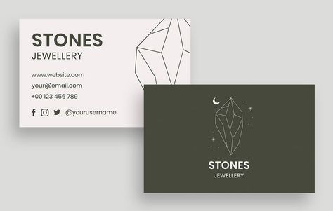 Elegant Hand-drawn Stones Jewelry Business Card Business Card Design For Jewelry, Business Card Design Jewelry, Jewelry Business Cards Ideas, Jewellery Business Card, Business Card Jewelry, Business Card Layout, Jewelry Business Card, Branding Checklist, Luxury Diamond Jewelry