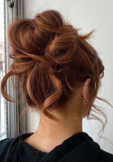 Rusty Red Textured Updo, Updo Hairstyle, updo wedding hairstyle Hair Messy Updo, Red Updo, Textured Updo, Hairstyles For Seniors, Lavender Hair Colors, Hairstyle Updo, Messy Hair Updo, Hair Messy, Updo Wedding