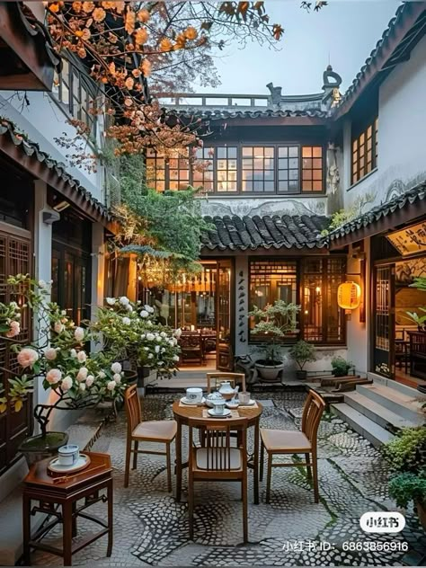 Chinese House Exterior, Atrium Courtyard, House Structure Design, China House, Chinese Courtyard, Asian House, Chinese House, Zen House, Small Patio Garden