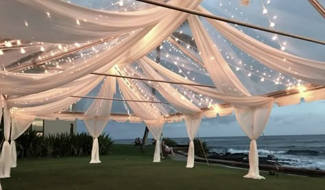 Transparent Tent Wedding, Clear Tent With Draping, Wedding Reception Clear Tent, Clear Tent Beach Wedding, Clear Tent Wedding Reception Night, Cabana Tent, Outdoor Wedding Backdrops, Outdoor Tent Wedding, Tent Wedding Reception