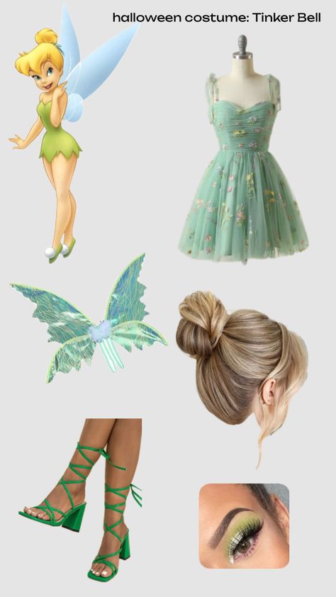 Halloween Costume #1: Tinker Bell 💚 Blonde Costume Ideas Halloween, Tinkerbell Halloween Costume, School Halloween Costumes, Blonde Halloween Costumes, Tinkerbell Costume, Cute Group Halloween Costumes, Tinker Bell Costume, Bff Halloween Costumes, Belle Costume