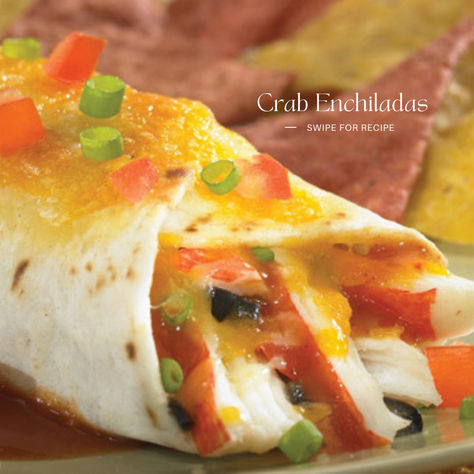 Add some fire to Dad's special day with this delicious recipe! Treat him to these easy-to-prepare Crab Enchiladas, perfect for whatever festivities today holds for you, Dad, and rest of the family 🔥 Can Crab Meat Recipes Easy, Recipes With Canned Crab Meat, Crab Meat Enchiladas, Crab Enchiladas Recipe, Enchiladas Shrimp, Imation Crab Meat Recipes Easy, Crab Enchiladas, Seafood Breakfast Casserole Crab Meat, Immitation Crab Recipes