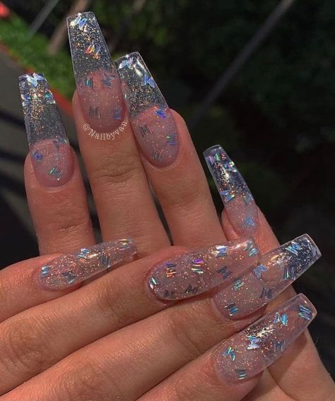 Acrylic Nail Coffin, Nail Coffin, Nail Design Glitter, Almond Shaped Nails, Nail Designs Acrylic, Nails Trend, Shaped Nails, Shine Nails, Nail Tattoo