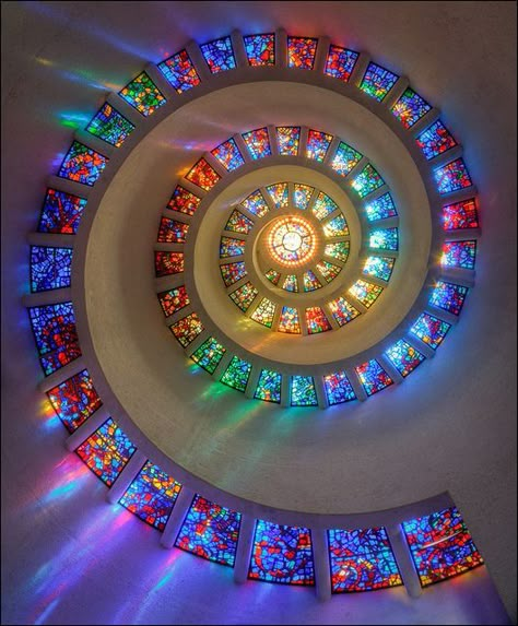 Stained Glass Installation, Glass Windows Ideas, Cool Stained Glass Ideas, Sky Light Window, Colorful Academia Aesthetic, Glass Stained Windows, Spiral Aesthetic, Stained Glass Ideas, Church Stained Glass Windows