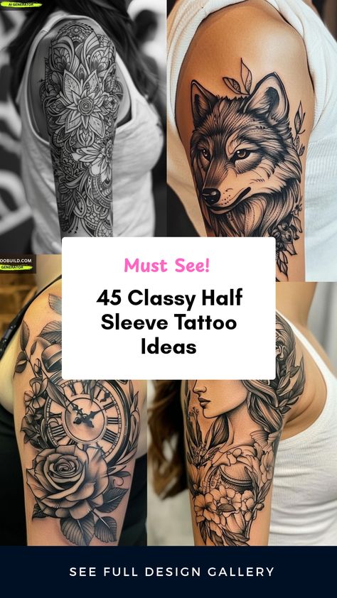 Explore 45 beautiful classy half sleeve tattoo ideas. This pin highlights creative designs perfect for women's unique style, featuring floral motifs, intricate patterns, and bold expressions, all available in four beautiful images. Half Sleeve Tattoo Ideas, Sleeve Tattoo Ideas, Half Sleeve Tattoos, Half Sleeve Tattoo, Female Empowerment, Sleeve Tattoo, Intricate Patterns, Half Sleeve, Floral Designs