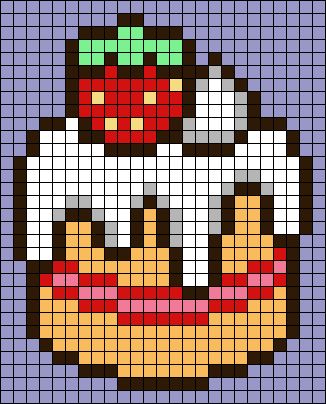 Kawaii Beads Pattern, Pixel Art Pattern Strawberry, Strawberry Shortcake Alpha Pattern, Pixel Art Dessert, Strawberry Shortcake Pixel Art, Food Pixel Art Grid, Kawaii Pixel Art Grid, Pixel Art Strawberry, Cake Pixel Art