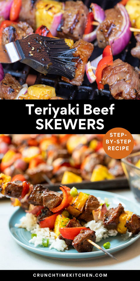 Beef Skewers Tender Steak Bites, Teriyaki Beef Skewers, Teriyaki Skewers, Beef Kabob Recipes, Grilled Recipes, Teriyaki Beef, Beef Kabobs, Beef Skewers, Shish Kabobs