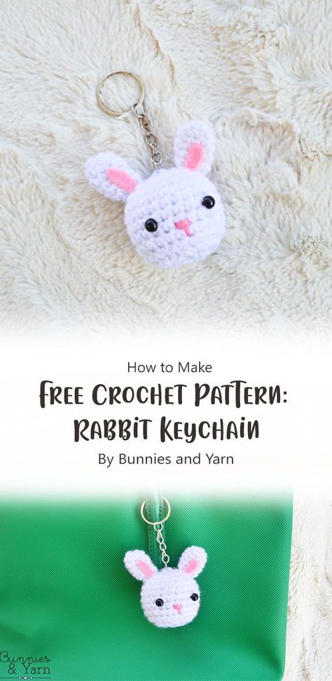 Amigurumi Key Ring Free Pattern, Easy Crochet Keyrings, Crochet Easter Keychain Patterns, Crochet Keyring Free Pattern Ideas, Crochet Easter Keychain, Easy Amigurumi Keychain, Crochet Keychain Animals Free Pattern, Crochet Bunny Keychain Pattern, Crochet Small Keychain Pattern Free