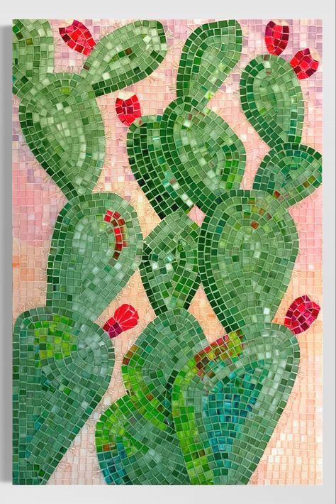 Cactus Mosaic, Diy Mosaic Projects, Outside Wall Art, Free Mosaic Patterns, Cactus Images, Prickly Cactus, Mosaic Rocks, Mixed Media Mosaic, Mosaic Garden Art