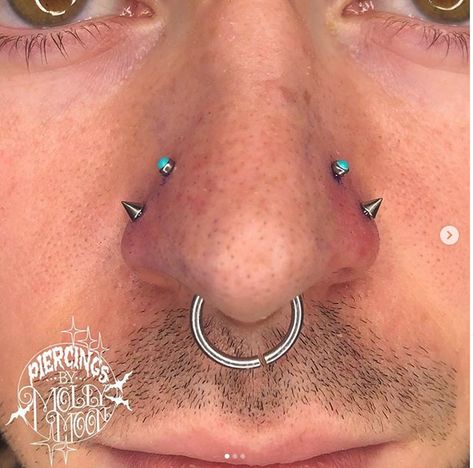 Had the pleasure of working on this new asymmetrical project. . . #PiercingsByMollyMoon #piercingbymollymoon #mollymaemoon #mollymae #Piercings #Piercing #Nostrilpiercing #NosePiercing #DoubleNosePiercing #DoubleNationalPiercing #GuysWithPiercings #Oshkosh #DowntownOshkosh #920TattooCompany #920Tattoo #920tattooco #Wisconsin #UWOshkosh #uwo #beardeddragon High Nostril Piercing Double, Double Nostril, Double Nostril Piercing, High Nostril Piercing, Double Nose Piercing, Nostril Piercing, Unique Faces, Some Body, Body Piercings