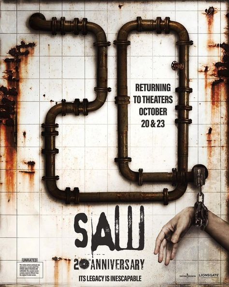 20th Anniversary of "SAW COLLECTION" 🩷🫰🏻✌🏻 Saw Poster, Saw 2004, Anniversary Poster, Cary Elwes, Danny Glover, Best Movie Posters, Tv Design, Poster Store, 2nd Anniversary