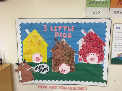 Fairy Tales Bulletin Board Ideas, Pig Bulletin Board Ideas, Nursery Rhyme Bulletin Boards, Nursery Rhyme Decorations, Three Little Pigs Story, Three Little Pig, Fairy Tale Activities, Fairytale Theme, 3 Little Pigs