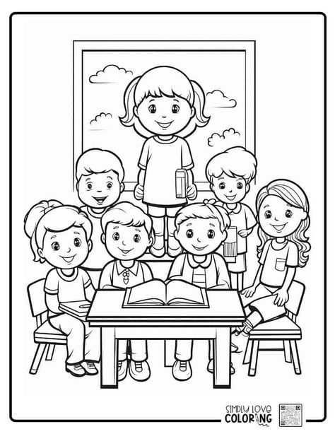 Free Back to School Coloring Pages - Simply Love Coloring School Coloring Pages Free Printable, Classroom Coloring Pages, Classroom Drawing, Back To School Coloring Pages, Teacher Picture, I Love School, Abc Coloring Pages, Teacher Activities, Abc Coloring