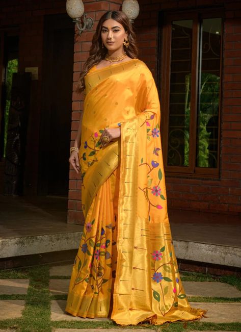 Yellow Paithani, Paithani Silk Saree, Yellow Traditional, Paithani Saree, Yellow Saree, Traditional Saree, Ready To Wear Saree, Wedding Designer, Designer Sarees Online